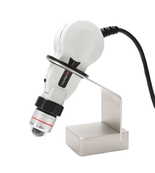 Capillaroscopio Inspectis con ottica 200× nel supporto da tavolo